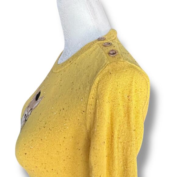 Talbots Petites Yellow Fox Sweater Monocle Top Hat Scarf Pullover Crewneck Knit - Picture 3 of 9